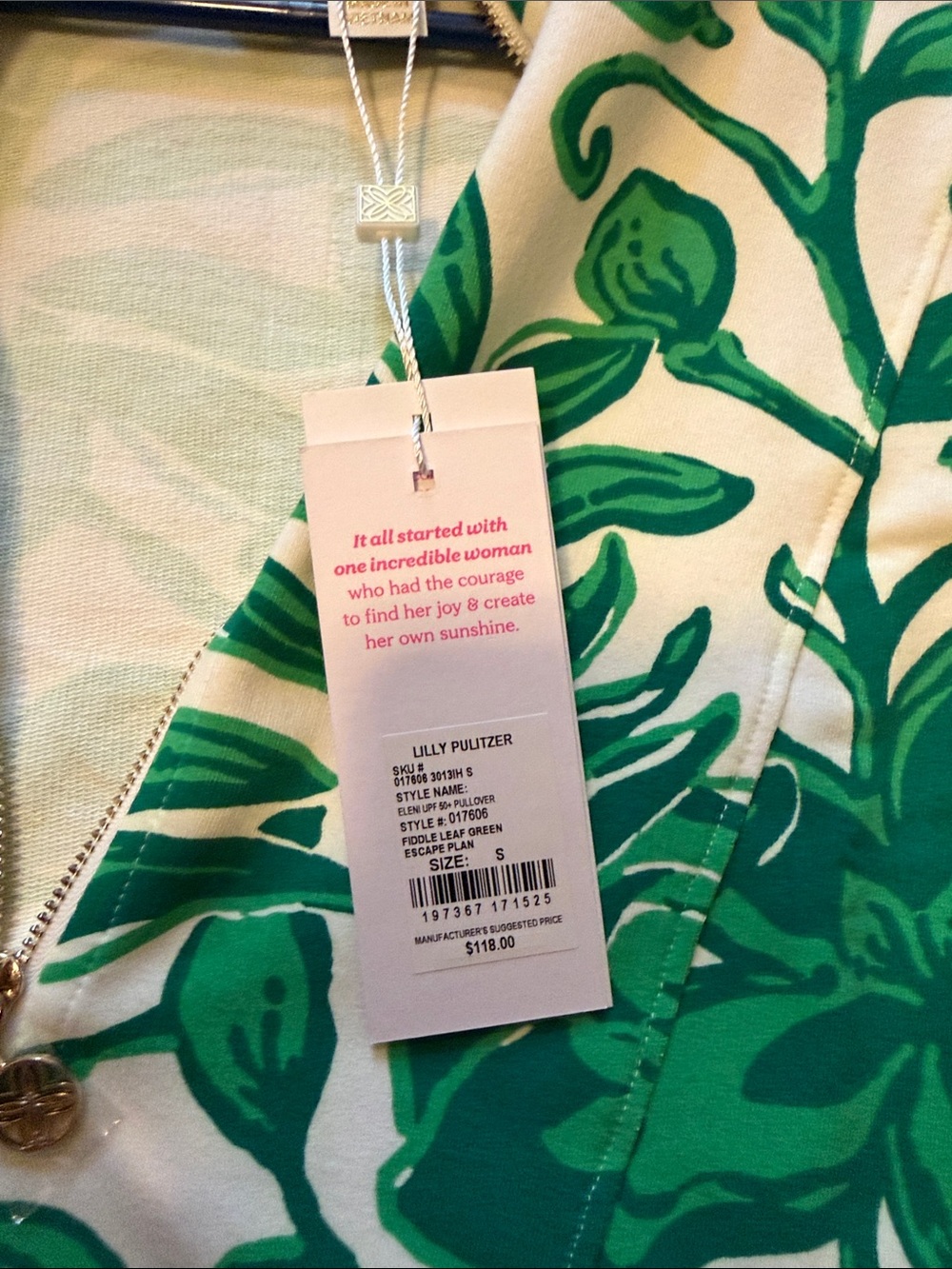 NWT ELENI UPF 50+ PULLOVER, FIDDLE LEAF GREEN ESCAPE PLAN - Picture 8 of 10